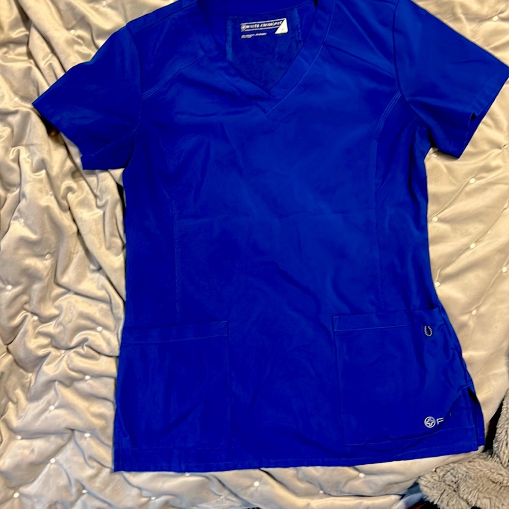 Blue white cross/Fit scrub top